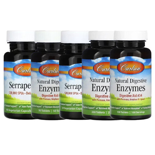 Carlson天然DIGESTIVE ENZYMES片Serrapeptase缓释120000SPU胶囊