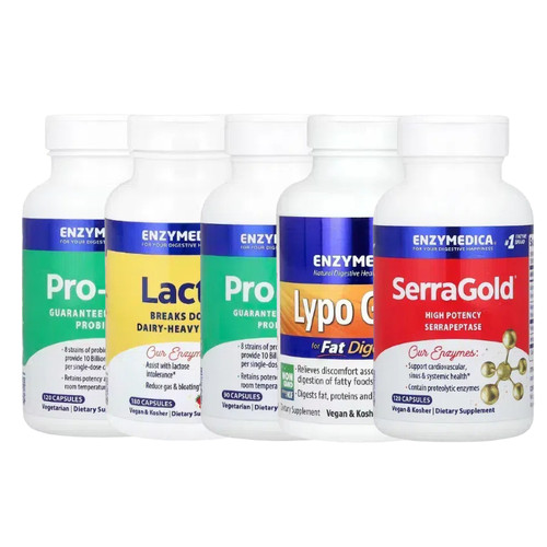 Enzymedica舍雷肽酶SerraGold脂肪Lypo消化Gold乳糖酶Lacto益生菌