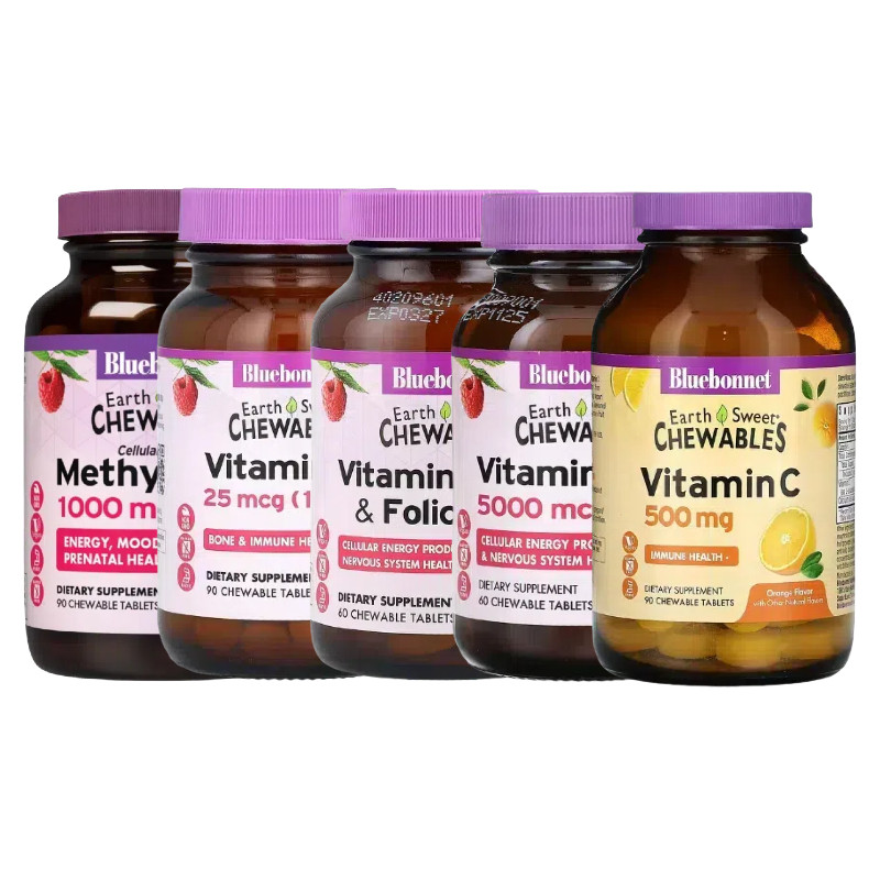 Bluebonnet抗生物压维生素B族力50甲钴胺B12基100泛叶酸B6复合物