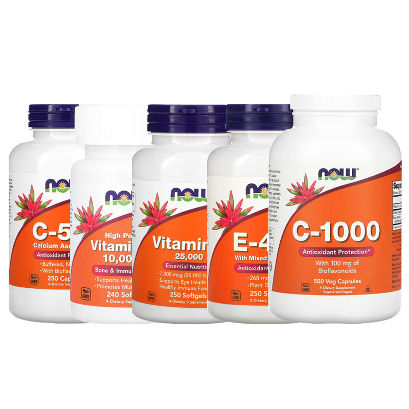 NOW FOODS液体素食干维生素E C A生育酚VE生物类黄酮VC胡萝卜素VA