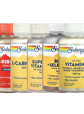 Solaray PABA维生素K-2甲萘醌-7生育A Bio E+硒三烯酚D3+K2乙酸酯