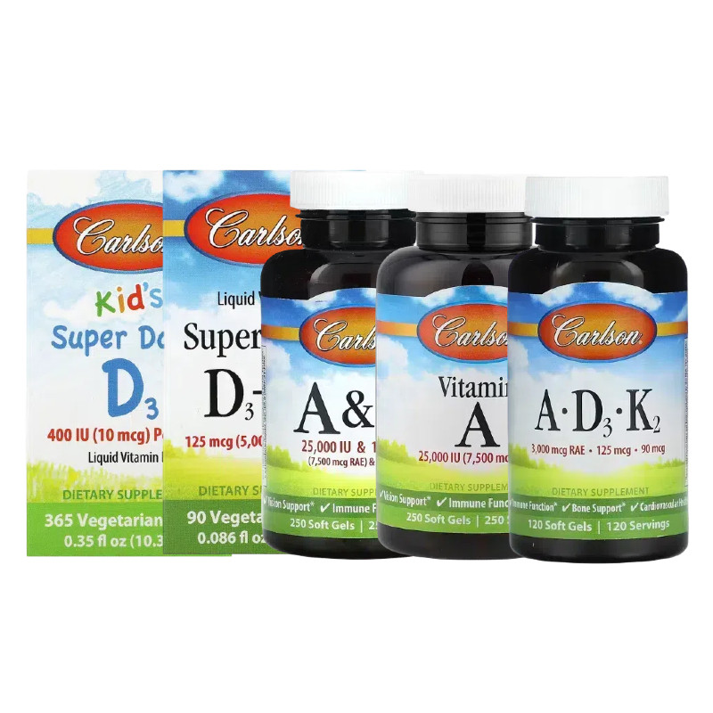 Carlson婴儿童每日维生素A和& D-D3+-K2滴剂补充综合软凝胶囊软糖