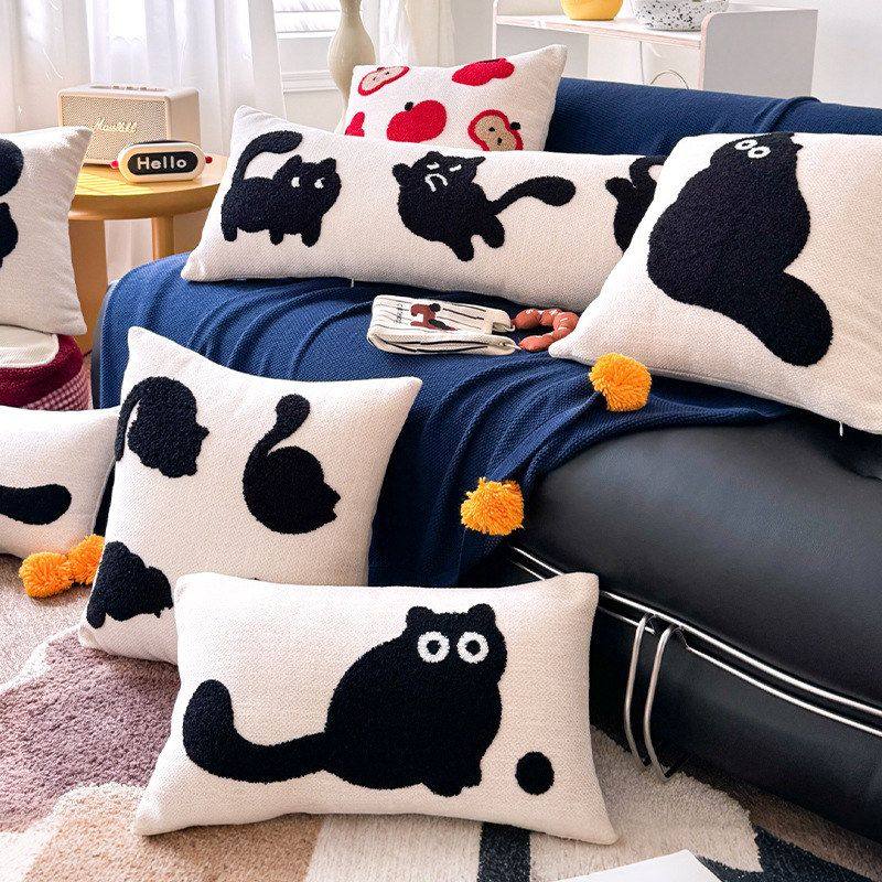 ins可爱猫咪沙发抱枕靠垫可爱卡通动物枕套多儿童房长条靠枕含芯