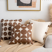 欧美轻奢ins咖啡色皮革抱枕套简约时尚 沙发靠枕别墅豪宅民宿靠垫