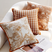 轻奢高级感抱枕套圆形橘色沙发靠背垫法式 复古床上ins风客厅靠枕