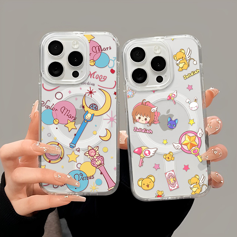 魔法棒百变小樱磁吸手机壳适用于iPhone17苹果16promax手机壳透明磁吸15/14亚克力11/12硬壳XS/XR三星S24/S25