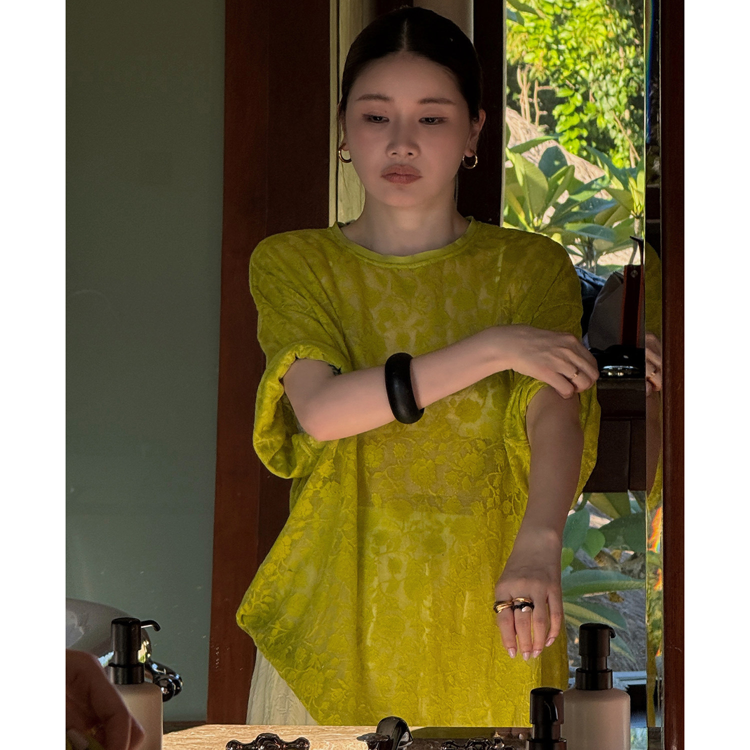 CHU楚妞[静织]天丝棉提花短袖T恤2026夏季新款女高级感打底上衣