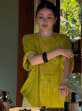 CHU楚妞[静织]天丝棉提花短袖T恤2026夏季新款女高级感打底上衣