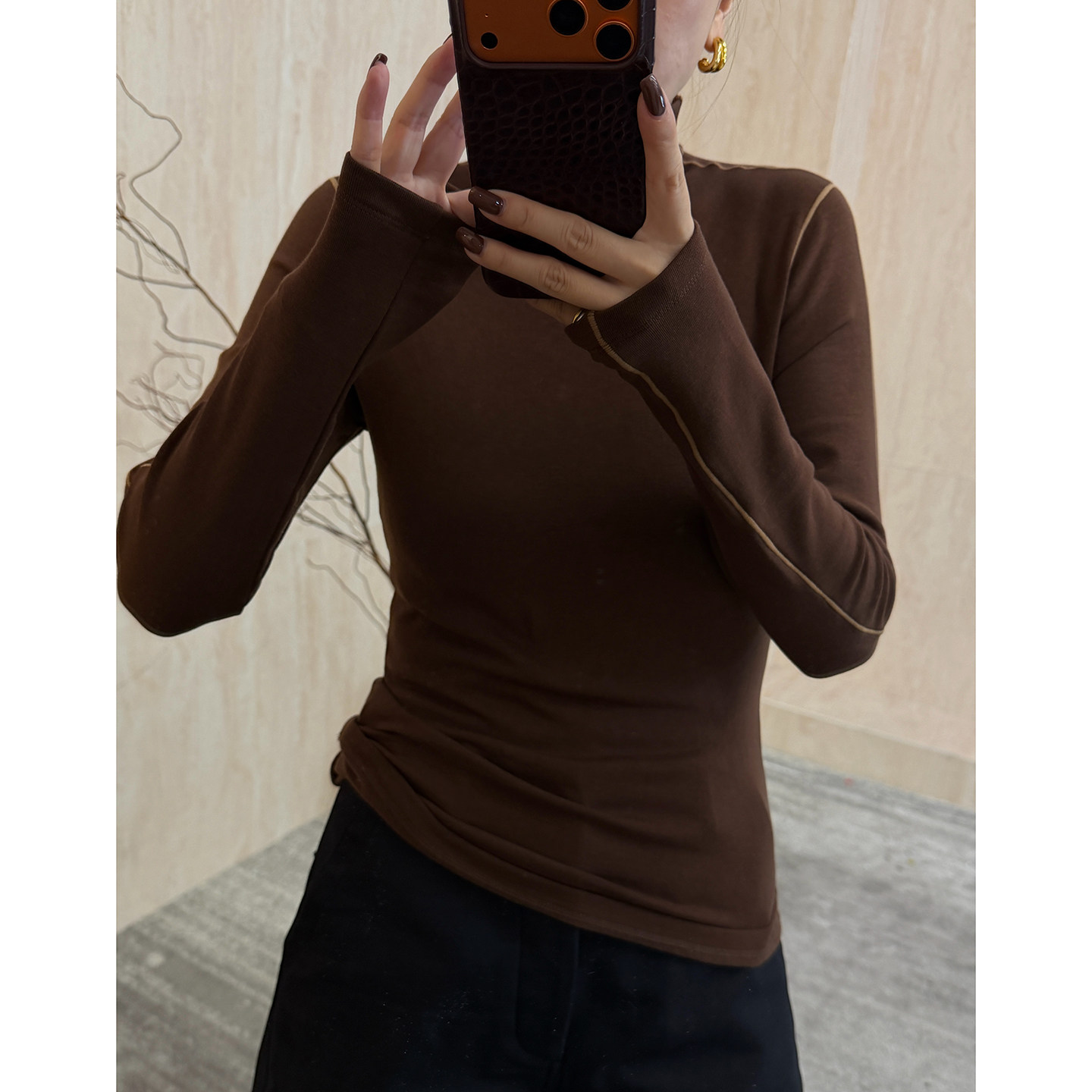 赵露思同款天丝羊毛撞线打底衫