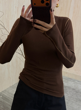 CHU楚妞[素线]赵露思同款天丝羊毛撞线打底衫2025冬季新款女秋衣