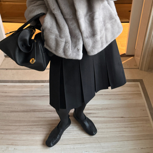 新款 精纺羊毛加厚百褶A字半身裙2025秋冬季 女裙子 叠光 CHU楚妞