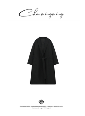 CHU楚妞[玄束]涤棉混纺系带长款风衣2026春季新款女老钱外套大衣