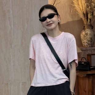 新款 CHU楚妞 T恤2025夏季 莫代尔棉短袖 女轻薄透气打底上衣 小粉