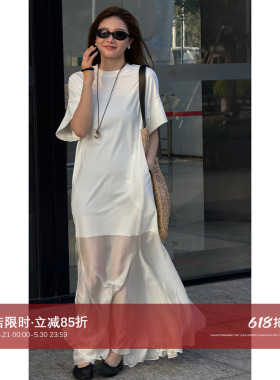 CHU楚妞[鱼尾]莫代尔天丝肤感拼接连衣裙2026春夏季新款女裙子