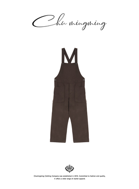 CHU楚妞日系铆钉大口袋连体长裤2025秋冬季新款女复古直筒背带裤