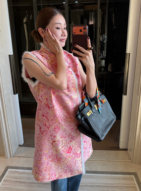 CHU楚妞[绯棠]桑蚕丝羊毛盘扣提花马甲2026春季新款女中式背心