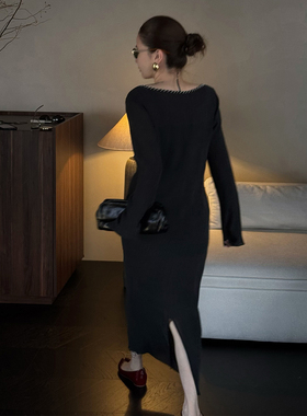 CHU楚妞[界定]天丝钉珠褶皱开叉连衣裙2026夏季新款女高级感裙子