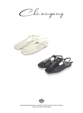 CHU楚妞头层牛皮镂空编织春夏季新款女法式平底玛丽珍凉鞋