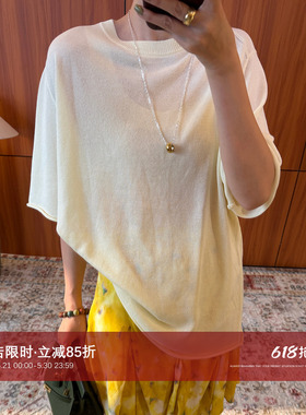 CHU楚妞[风和]卷边和纸纱上衣白色短袖女装春夏新款2026女士T恤