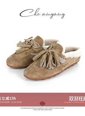 羊反绒蝴蝶结流苏羊毛休闲乐福鞋