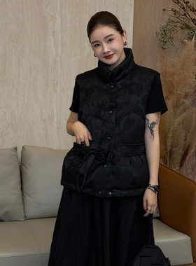 CHU楚妞[繁花满庭]重工刺绣提花蝴蝶结羽绒服2025冬季新款女马甲