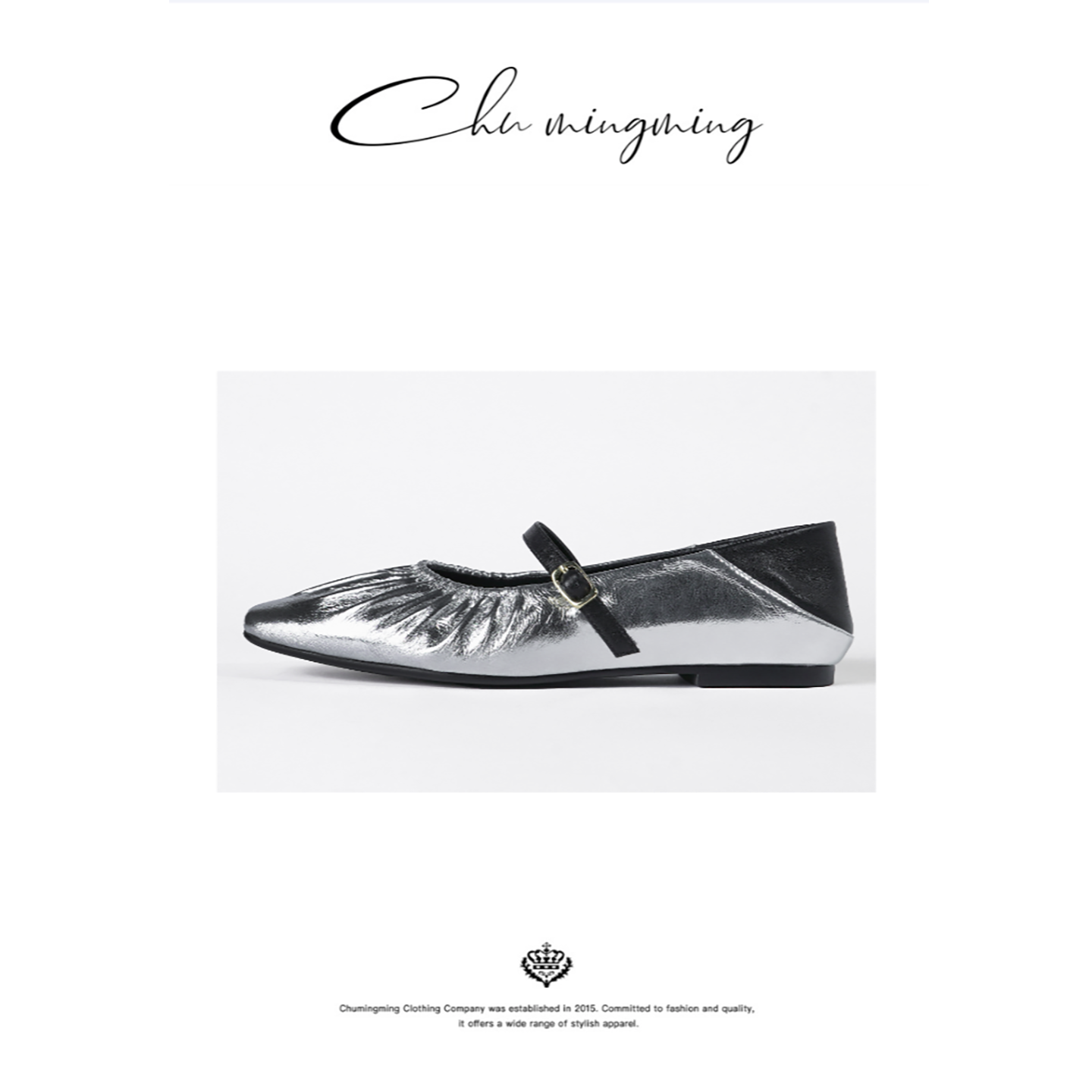 羊皮拼银色单鞋复古浅口平底鞋