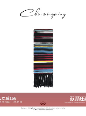 CHU楚妞 彩虹条纹流苏围巾