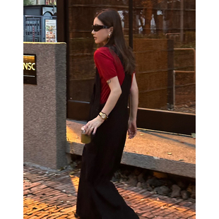 CHU楚妞[卓别]黑色薄款连体裤2026夏季新款女百搭宽松工装背带裤