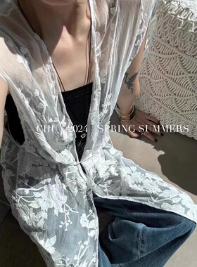 CHU楚妞[白纱]100%桑蚕丝中长款连衣裙2026春夏季新款女蕾丝裙子