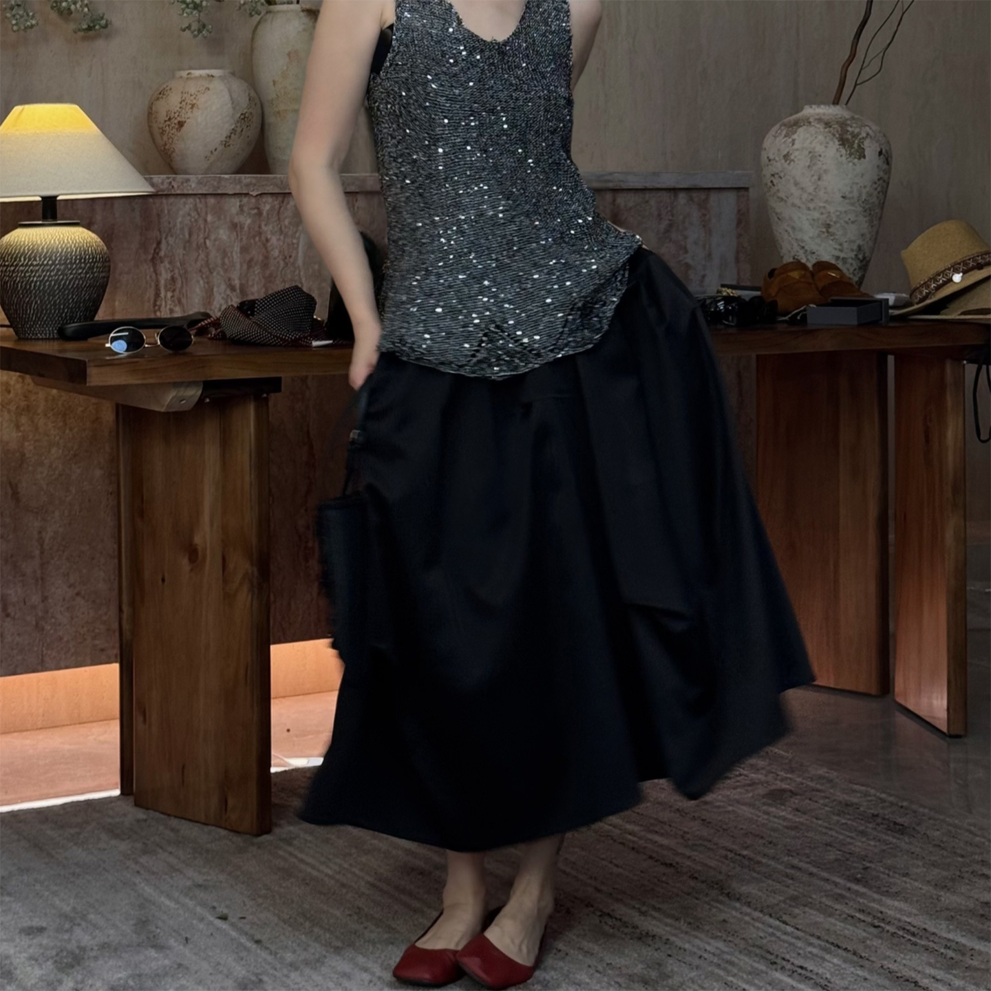 真桑蚕丝A字高级感小黑半身裙