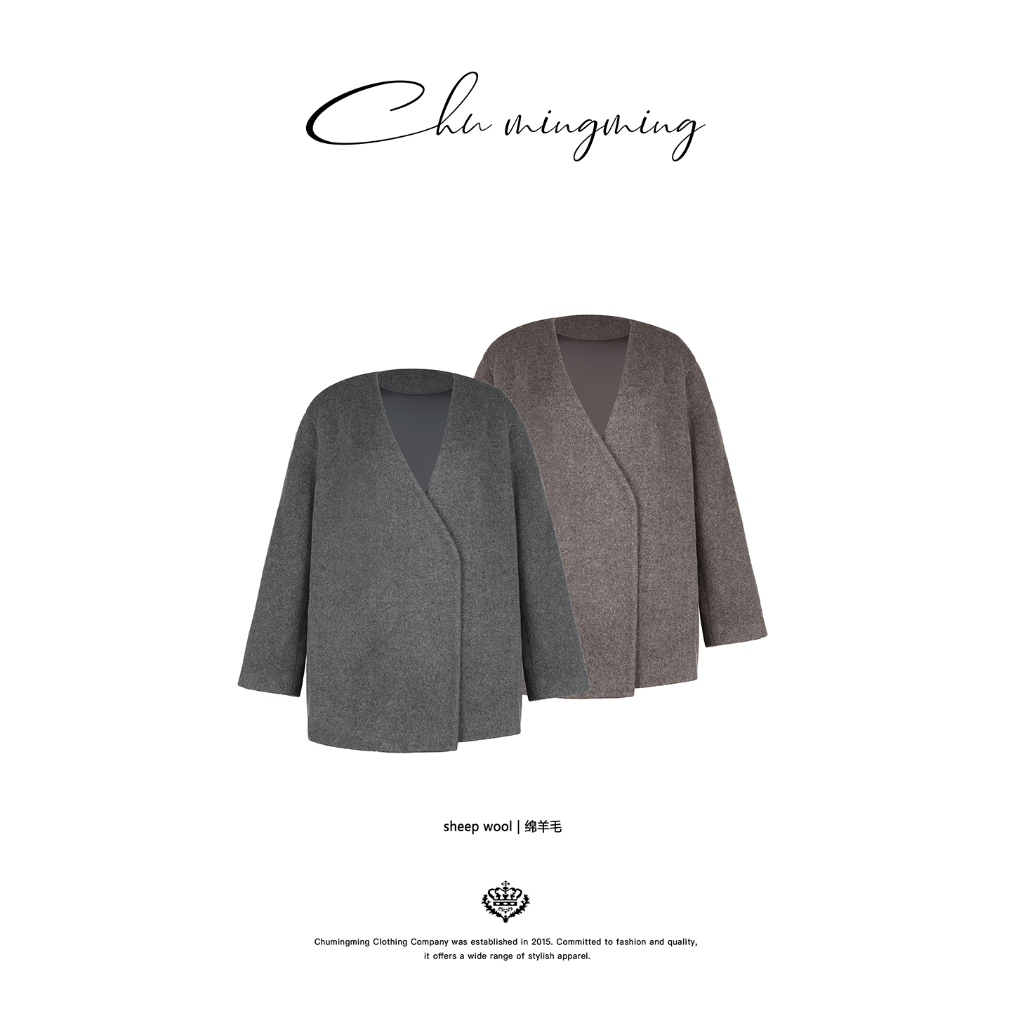 楚妞绵羊毛斜扣短款轻奢毛呢外套