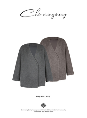 CHU楚妞绵羊毛斜扣短款毛呢外套2026春季新款女轻奢老钱纯色大衣