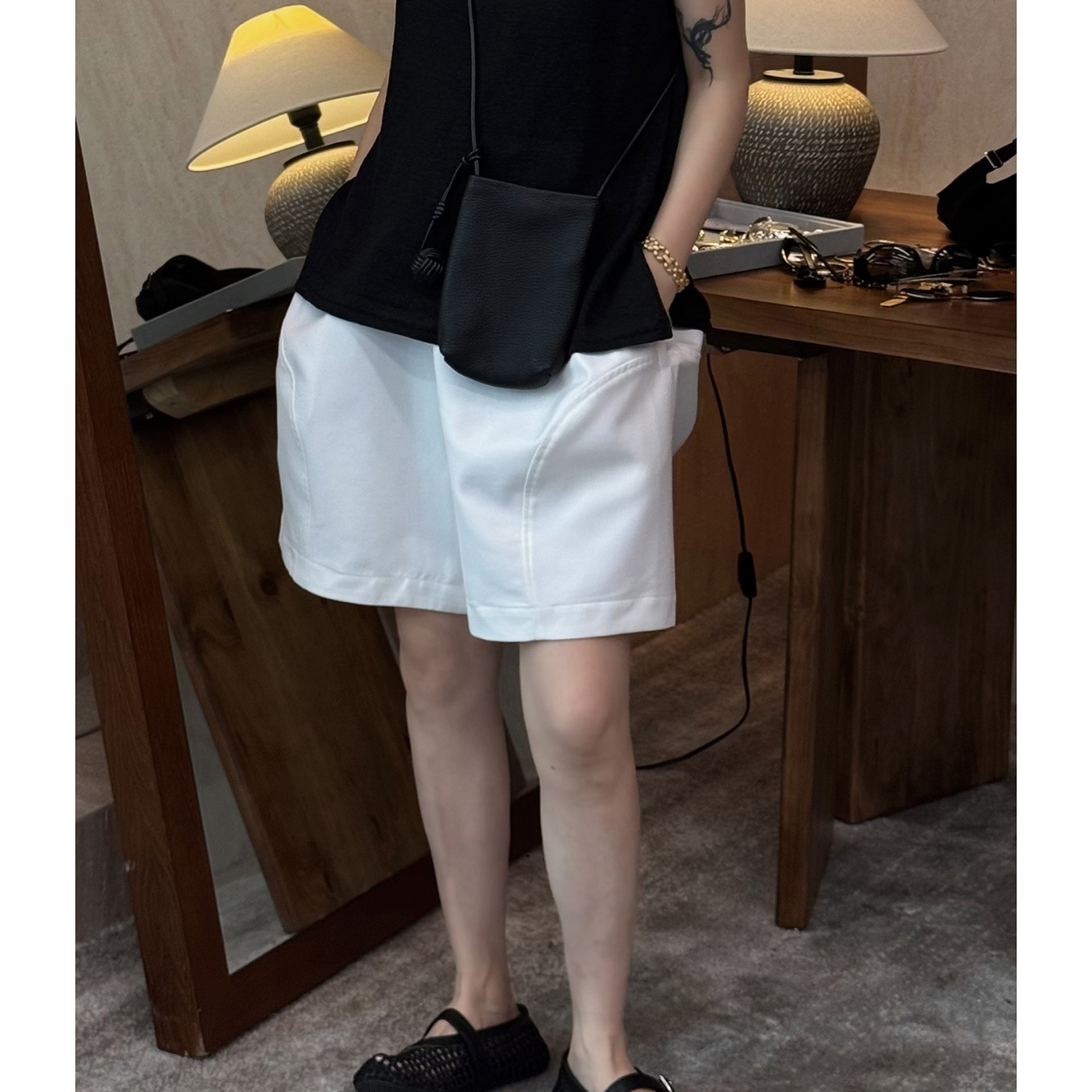 CHU楚妞松紧收腰休闲短裤2025春季新款女简约百搭高腰显腿长裤子