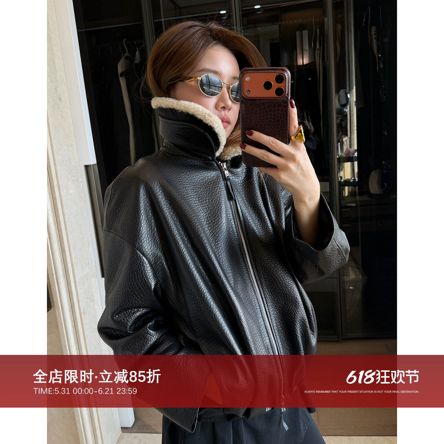 CHU楚妞[泡纹]进口泡泡羊皮皮毛一体羽绒服2025冬季新款女外套