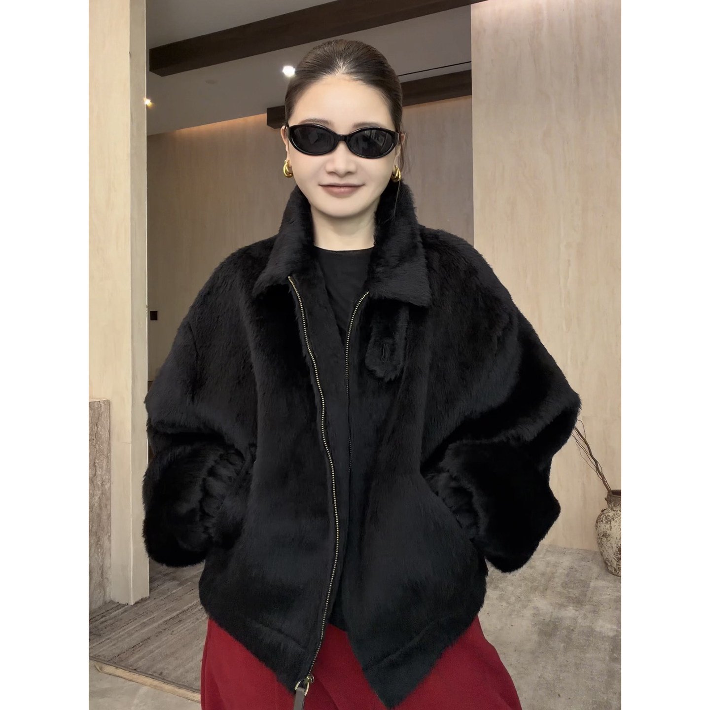 CHU楚妞[苏简]苏力贝贝羊驼毛羊毛短外套2025冬季新款女轻奢夹克