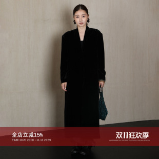 CHU楚妞[未染]真丝丝绒长款毛呢外套2026冬季新款女高级老钱大衣