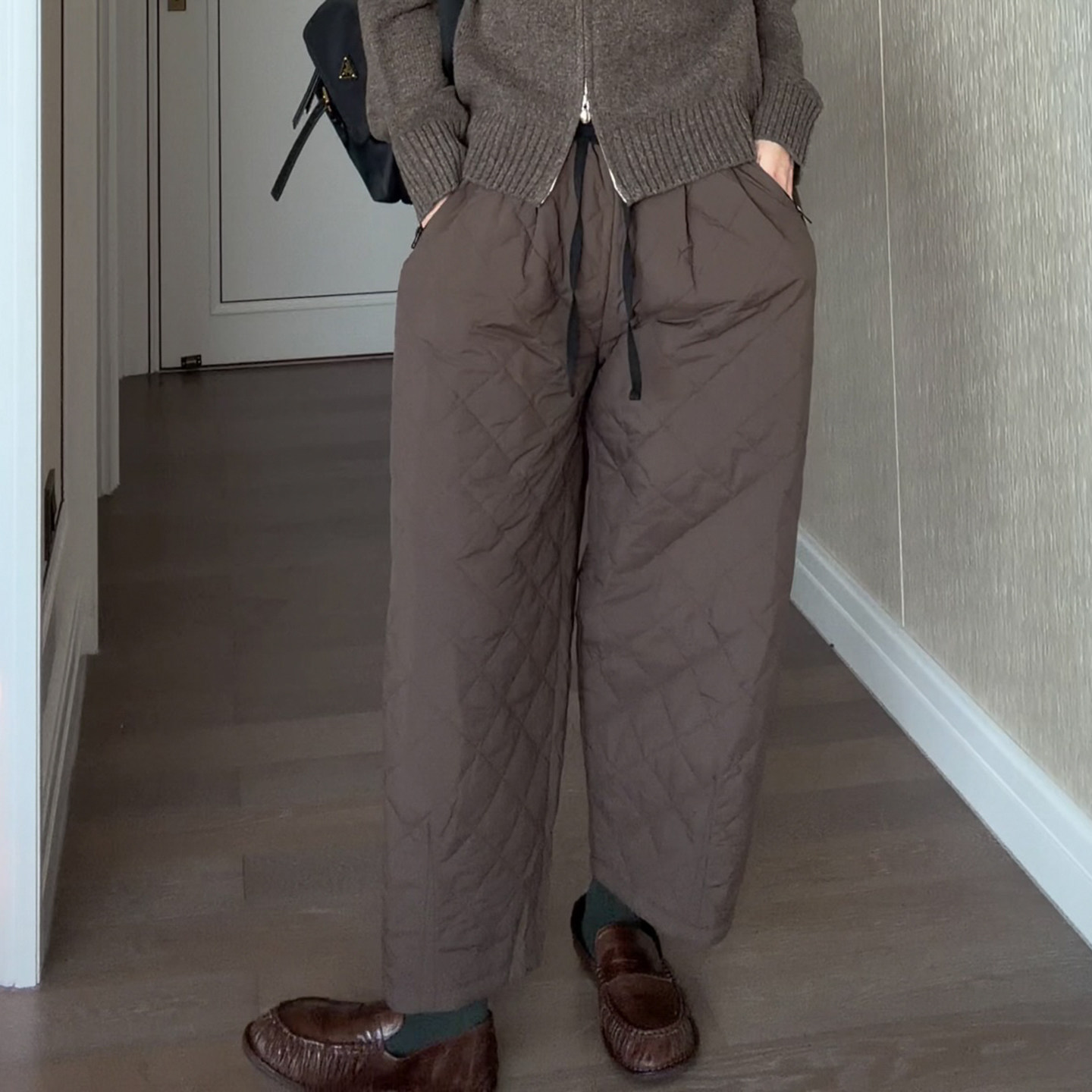 CHU楚妞[3M]菱格纹棉内里休闲长裤2025秋冬季新款女直筒阔腿裤子,女装/女士精品,休闲裤,淘宝优惠券,粉丝福利购,淘宝优惠卷