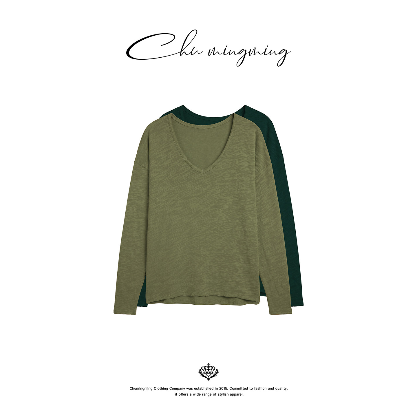 CHU楚妞[漫柔]AMV同源纯棉V领长袖T恤2026春季新款女宽松慵懒上衣