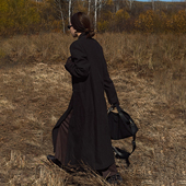 夜绅 亚麻翻领长款 风衣2026春季 CHU楚妞 新款 女高级老钱外套大衣