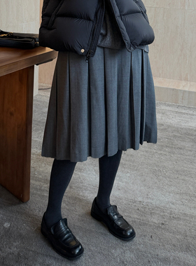 CHU楚妞[初剪]澳洲超细羊毛百褶风琴半身裙2025秋冬季新款女裙子