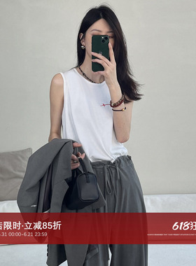 CHU楚妞[后中]TR同源进口纯棉无袖圆领背心2026春季新款女上衣