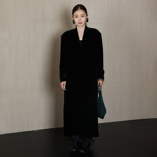 CHU楚妞[未染]真丝丝绒长款毛呢外套2026春季新款女高级老钱大衣