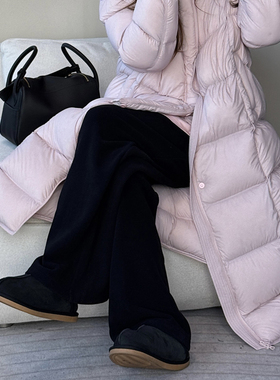 CHU楚妞牦牛绒色织松紧腰休闲长裤2025秋冬季新款女弯刀奶奶裤潮