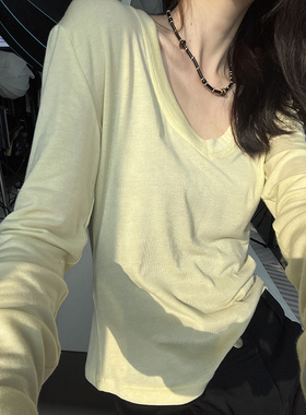 CHU楚妞[从轻]羊毛V领长袖针织衫春季新款女打底打底上衣T恤