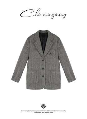 CHU楚妞[格仕]M系同源人字纹绵羊毛西装外套NICK2503