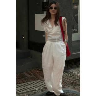 闲日 女松弛感百搭裤 亚麻蕾丝拼接连体裤 新款 子 2026夏季 CHU楚妞