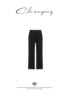 CHU楚妞加绒开叉九分休闲长裤2026春季新款女微喇叭通勤百搭西裤