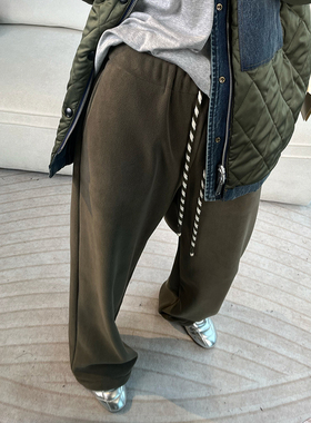 CHU楚妞[切尔]弹力抽绳摇粒绒休闲裤春季新款女直筒阔腿裤子