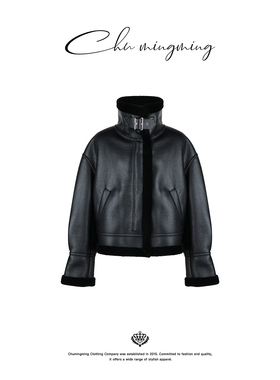 CHU楚妞[黑茸]蛋白皮立领皮衣2025秋冬季新款女夹克外套