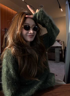 CHU楚妞[墨闪]羊绒马海毛满天星亮片针织衫2025冬季新款女毛衣